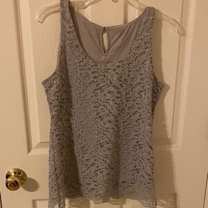 LOFT Lace Scoop Neck Tank in Light Gray with Sparkle